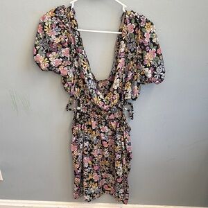 Source Unknown Black Floral Backless Dress